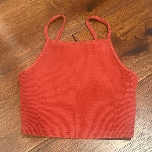 TOP SHOP RIBBED HALTER CROP TOP, SIZE US 2 (UK6/EU 34), RED/ORANGE